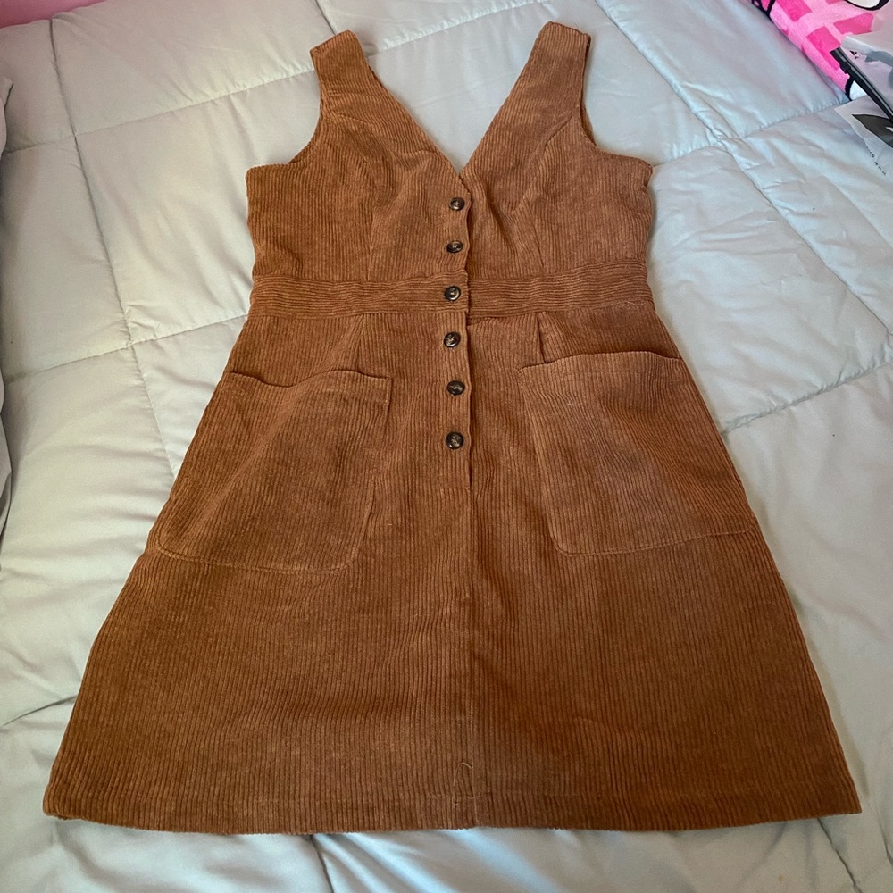 Corduroy Buttoned Mini Overall Dress Size M